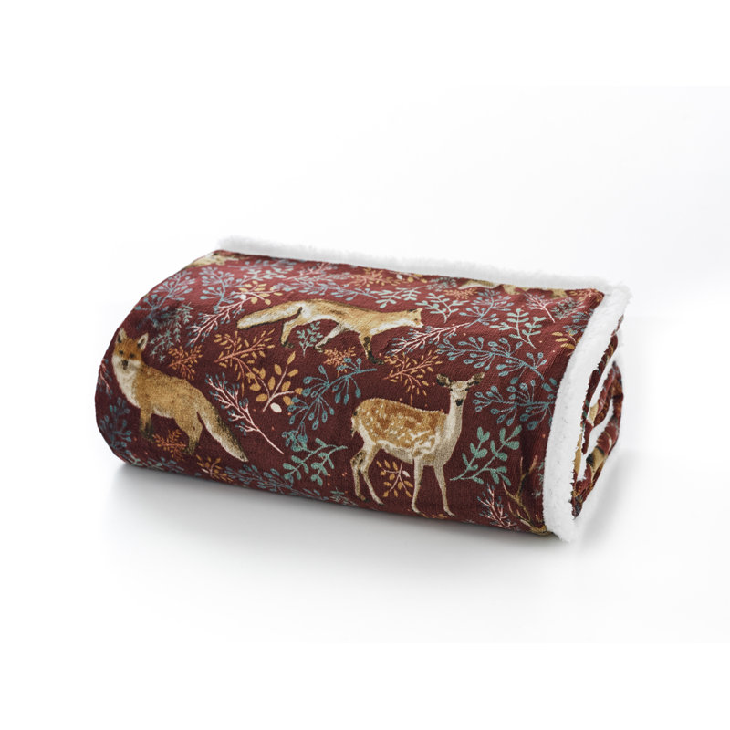 Cuddly Sherpa Fleece Throw, Burgundy Animal