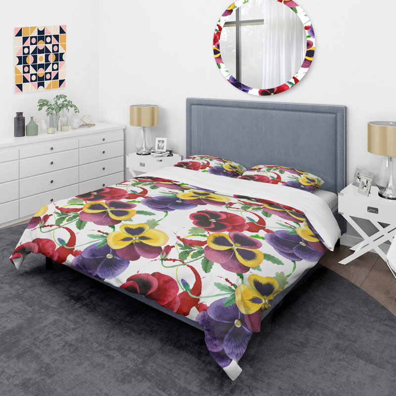 Ensemble de housse de couette mid-century à motif floral botanique rétro, Housse de couette très grand + 2 taies décoratives