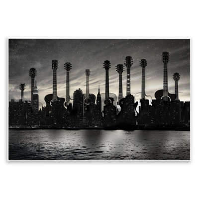 Guitare Skyline Cityscape, plaque murale, design par CAD Designs