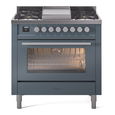 Cuisinière à double combustible ILVE Professional Plus II Series 36 po avec 6 brûleurs scellés, plaque de cuisson (propane liquide, porte vitrée)