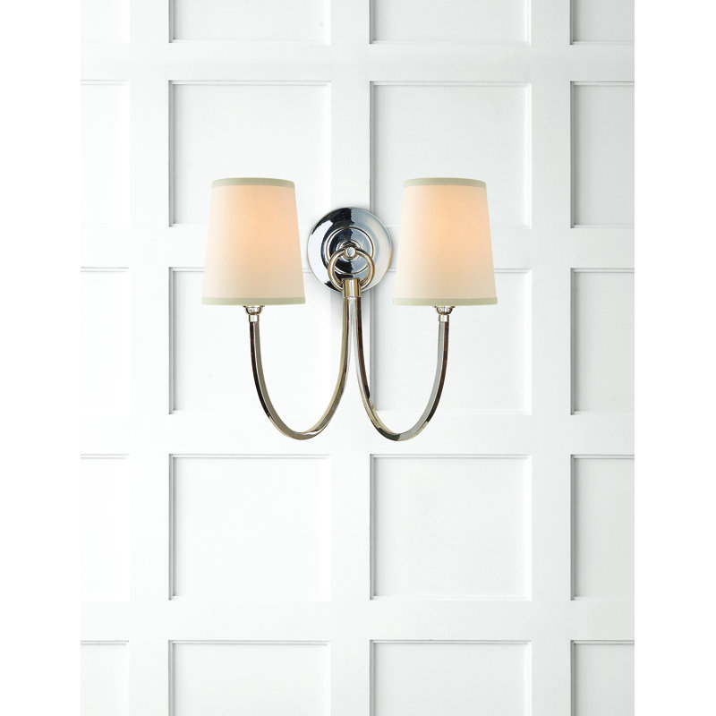 Thomas O'Brien Reed Double Sconce, Hand-Rubbed Antique Brass, Fabric