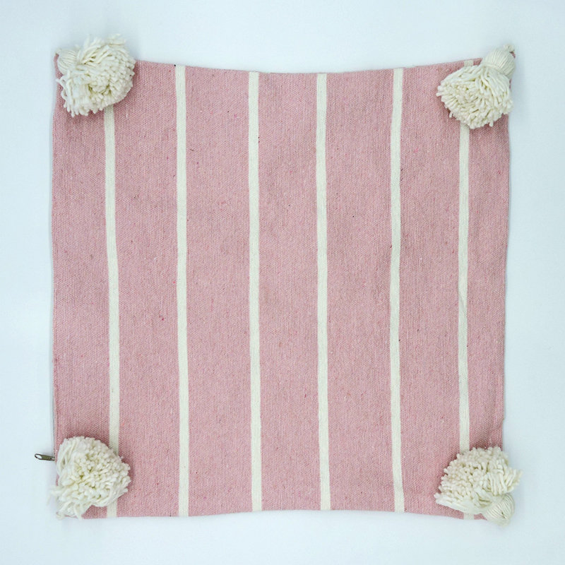 Square Indoor/Outdoor Pillow Cover, Baby Pink/White