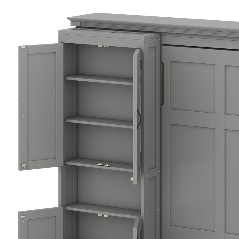 Lit escamotable avec armoires de rangement coulissantes doubles, Gris
