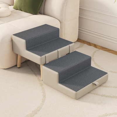 4 step ottoman dog stairs light grey 1 piece 2 in 1 foldable pet ramp for bed sturdy wood frame non slip surface supports 220 pounds doubles as footstool