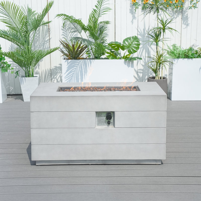 Padgett Rectangle Concrete Propane Smokeless Fire Pit Table, Gray