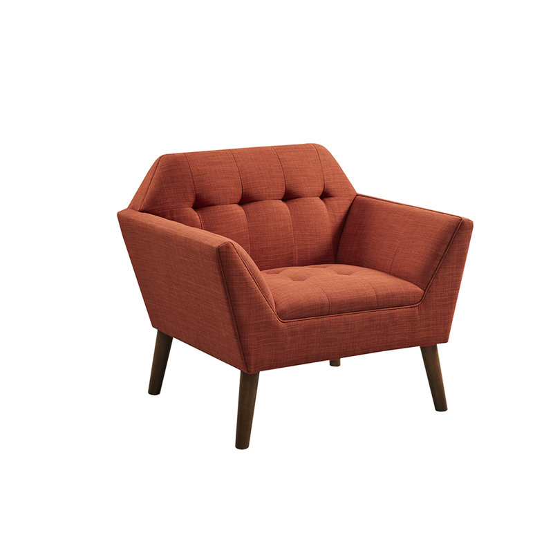 Lounge Chair With Arm Support, Mid Century Modern Design, Button , Solid Wood Legs In Pecan, 37"W X 29.5"D 31.5"H Chair, Upholstery, Comfortable , Pecan Legs,