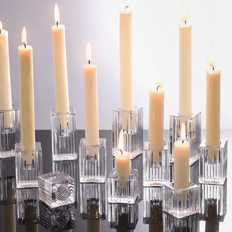 12 bougeoirs en verre à rayures verticales 12 pièces - Ensemble de porte-bougies Chic Taper pour un décor élégant pour la salle à manger et la maison - Porte-bougies idéaux pour le mur, le salon, la chambre à coucher, la décoration de cuisine