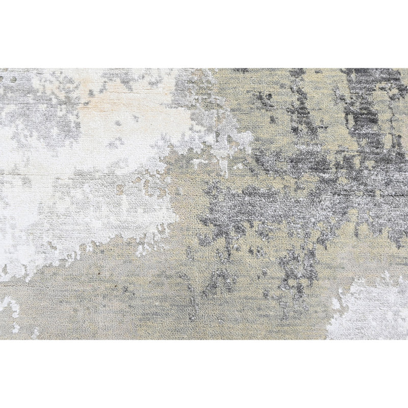 High-Quality Hand-Knotted White And Black Area Rug, Rectangle 9' x 12'