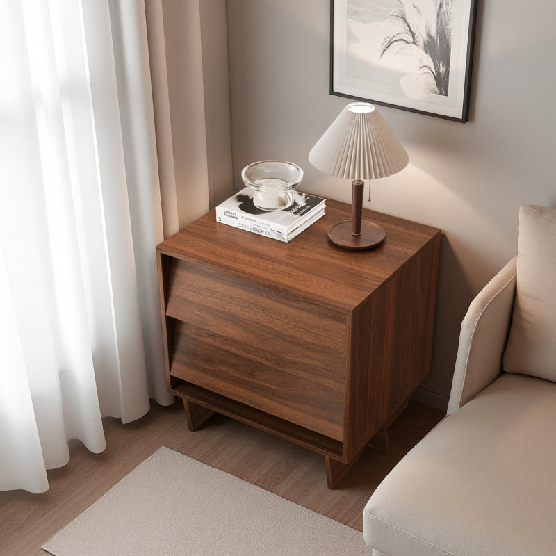 Table de chevet Mid-Century moderne avec 2 tiroirs, table de chevet en bois de noyer de 21,65 po, petite armoire de rangement pour la chambre à coucher ou le salon