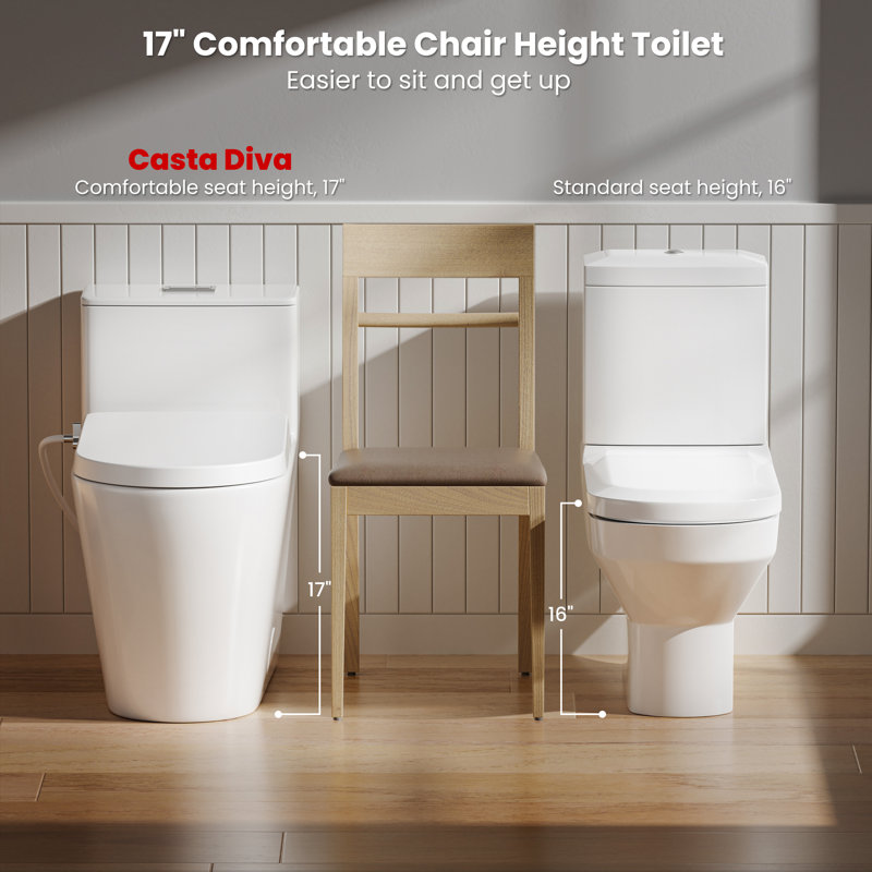 Non-electric Bidet Toilet Combo, Powerful Dual Flush and MAP 1000g, Comfortable Chair Height Toilet,  Quiet Close Bidet Seat