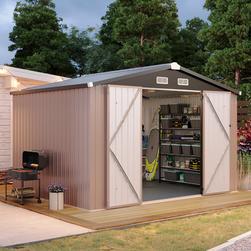 Remise de rangement extérieure robuste en acier galvanisé 10 po x 8 pi avec plancher