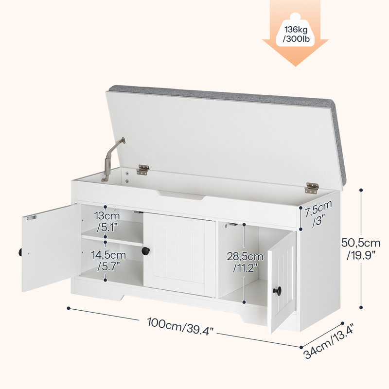 3-Door Shoe Organizer with Adjustable Shelf and Flip-Top Seat