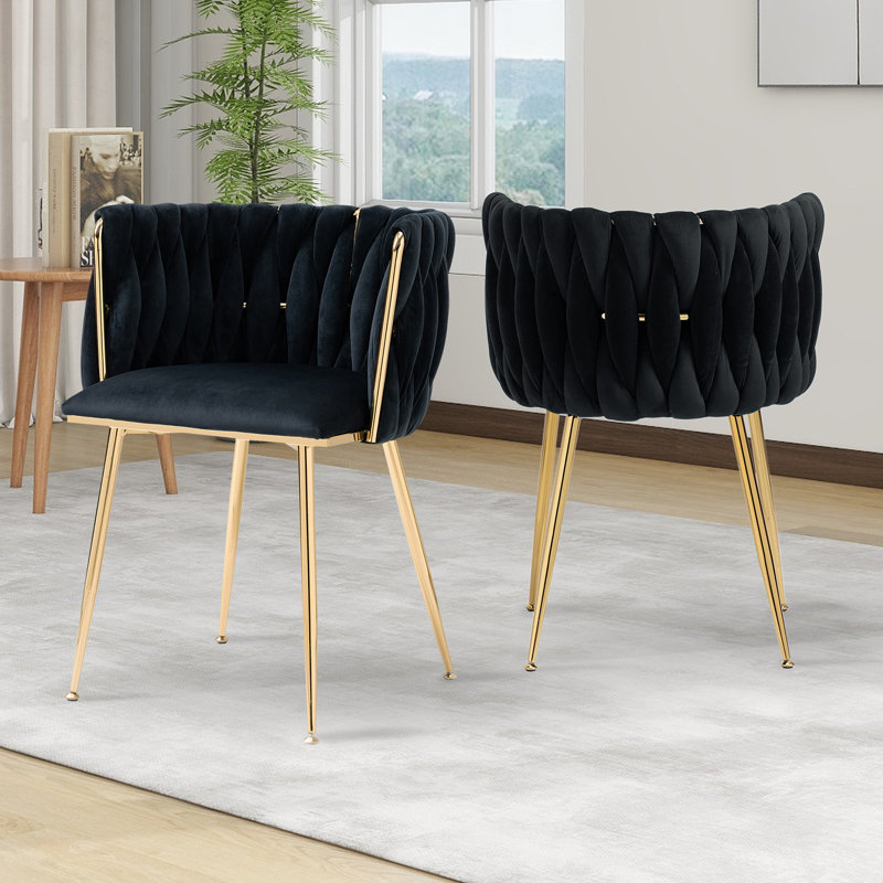 Evanni Velvet Upholstered Metal Side Chair, Black, 2