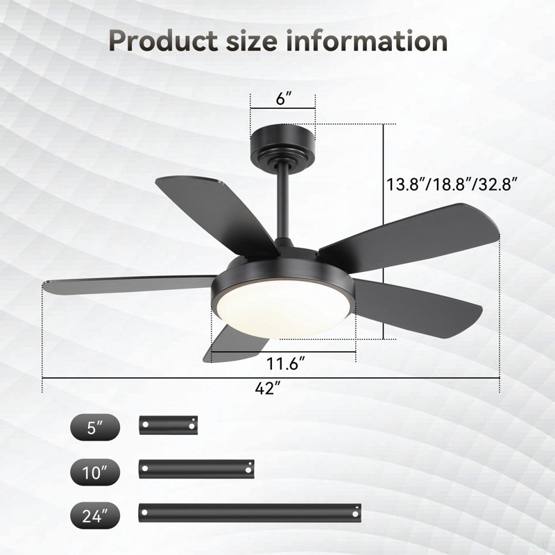 42 Inch Black Ceiling Fan With 22W LED Light And Remote Control MDF Blades Reversible DC Motor, Black, Black