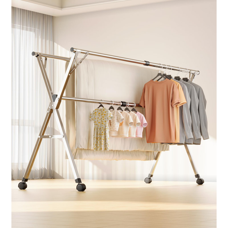 95-Inch Stainless Steel Foldable Clothes Drying Rack with Wheels