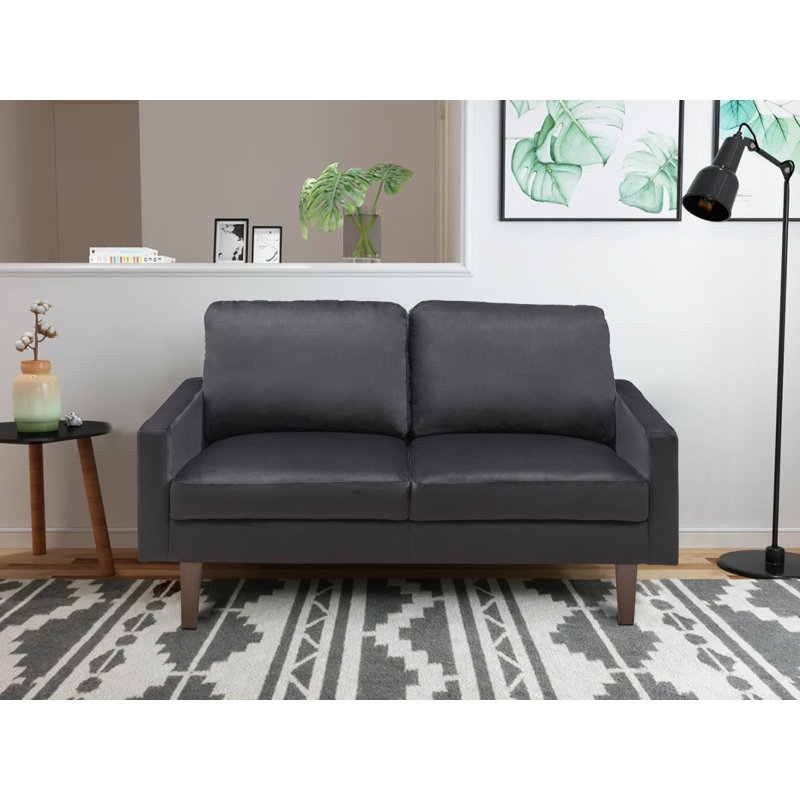 Square Arm Loveseat, Black Velvet, 35" H x 71" W x 33" D