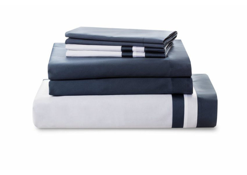 Vilanova European Bed Linen Sateen Sheet Set, Twin Sheet Set + 1 Pillowcase, Hale Navy