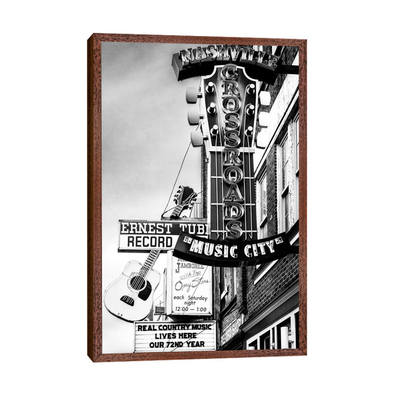 Nashville Music City by Susanne Kremer - Print on Canvas, 152.4cm H x 101.6cm W x 3.81cm D, Classic Brown Wood Floater Framed