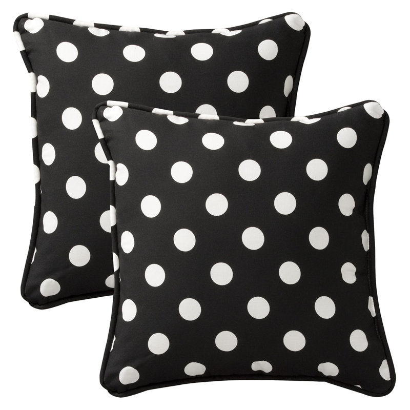  Outdoor Square Pillow Cover & Insert, Black / White Polka Dot
