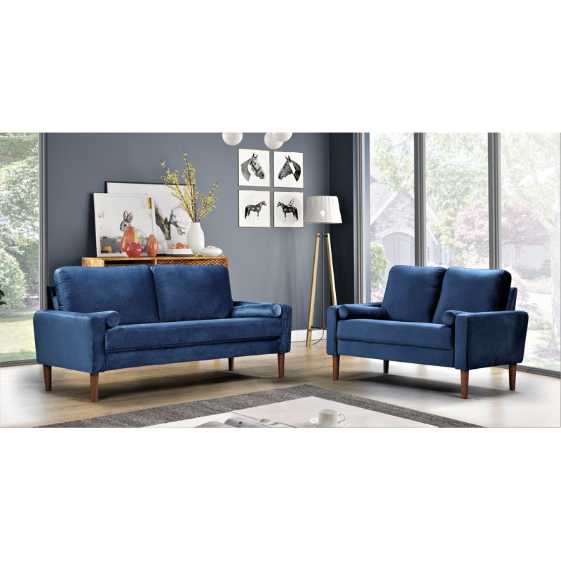 Ensemble de salon configurable 2 pièces Mathais, Velours bleu foncé