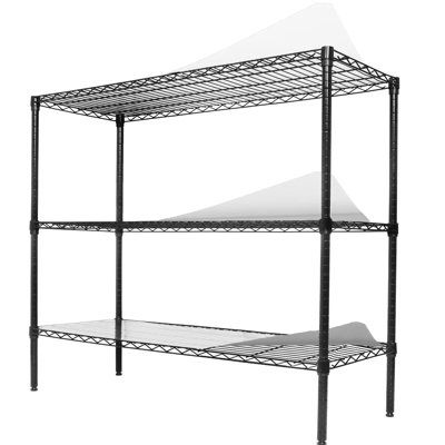 Étagère à 3 niveaux de 2, capacité 1050Lbs, étagère grillagée réglable robuste avec doublure, extensible à 6 niveaux, L 48 po x P 18 po H 96 po, métal noir