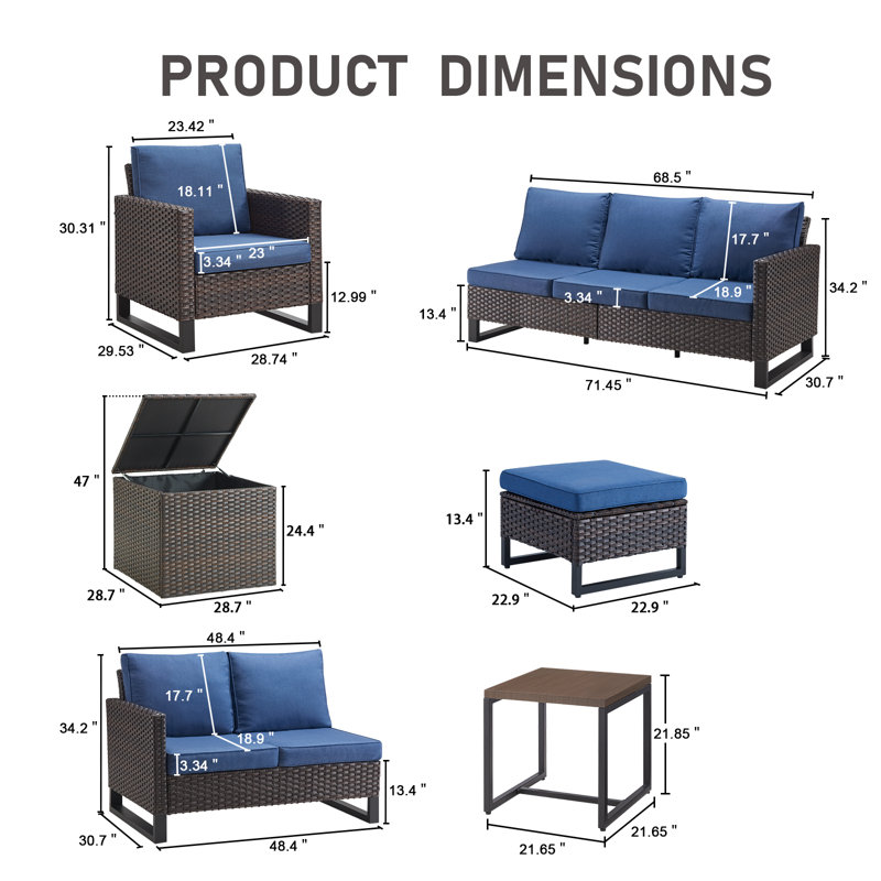 Ingvald 9-11 Person All-Weather Wicker Outdoor Conversation Set Seating Group With Lounge Chairs And Ottomans, Blue