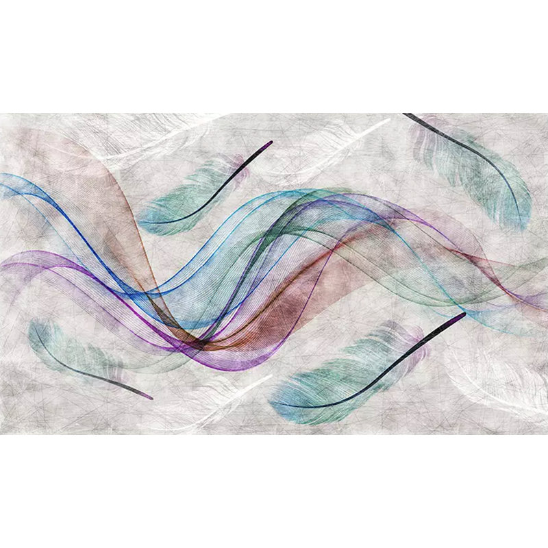 Plumes abstraites, dessin abstrait bohémien, L 98,04 po x l 150 po