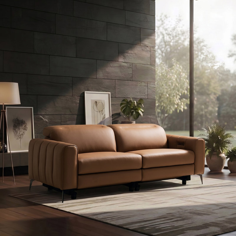 Canapé inclinable électrique en cuir avec port USB 79,5 po Soott, Caramel Faux Leather