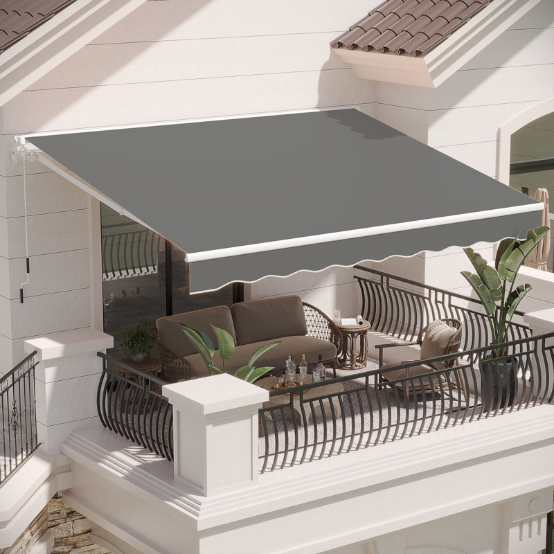 AECOJOY Manual Retraction Slope Patio Awning, 156" W x 120" D, Gray, Solid Color