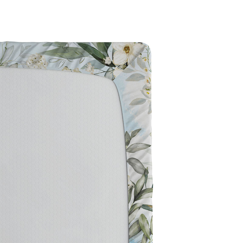 Drap-housse rustique Ambesonne, Vert laurier, bleu pâle / floral, Full Fitted Sheet