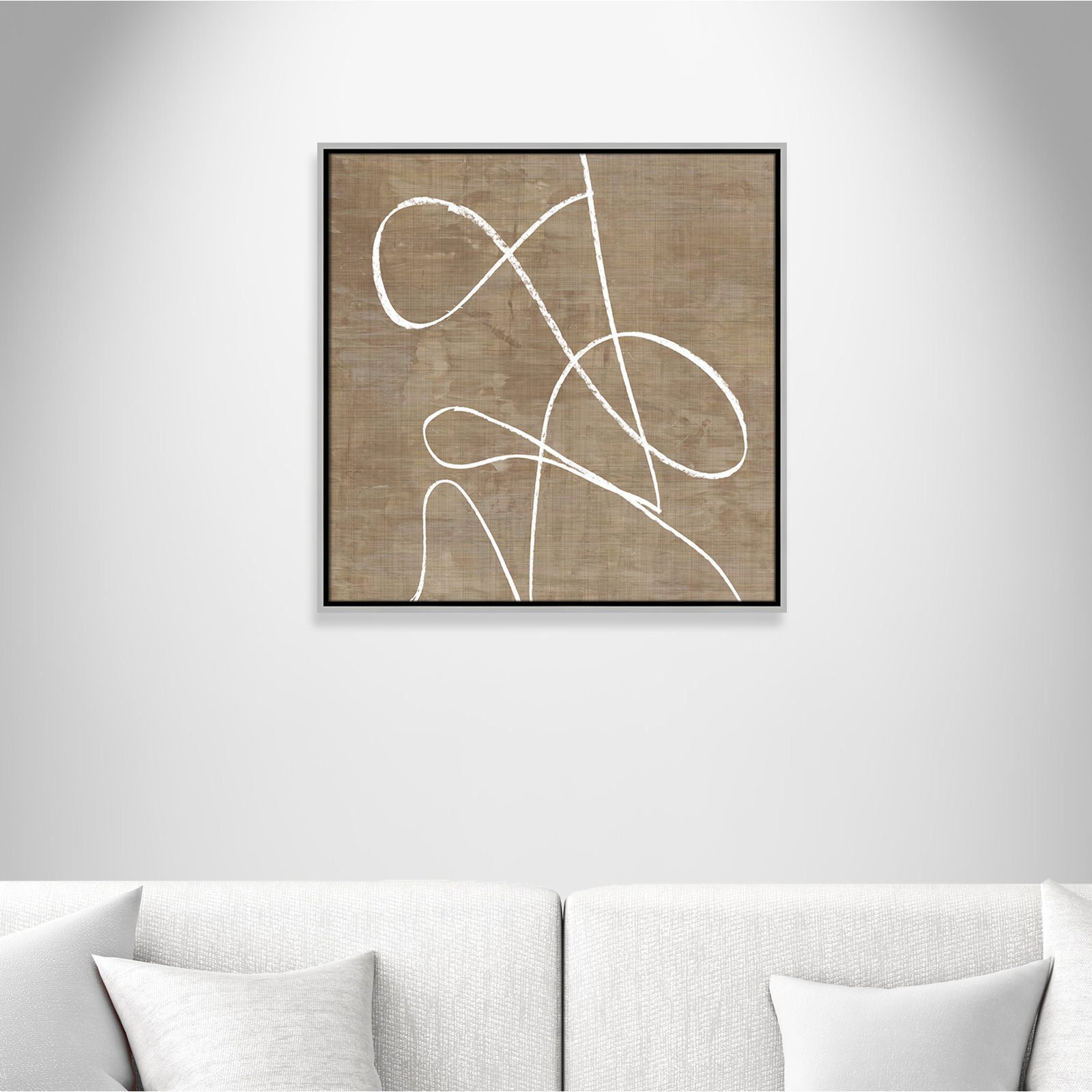 Swooping Lines - Floater Frame Painting on Canvas, 25.5" H x 25.5" W, Silver