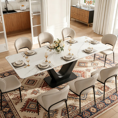 Randahl 78.74'' L Modern Rectangular Stone Top Dining Table for 8