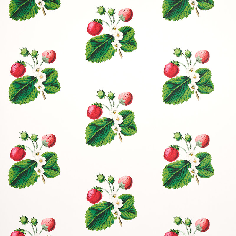 Schumacher x Johnson Hartig Strawberry Hill Wallpaper, White