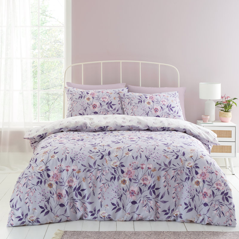Isadora Floral Reversible Duvet Cover Set, Natural, Double Duvet Cover + 2 Standard Pillowcases