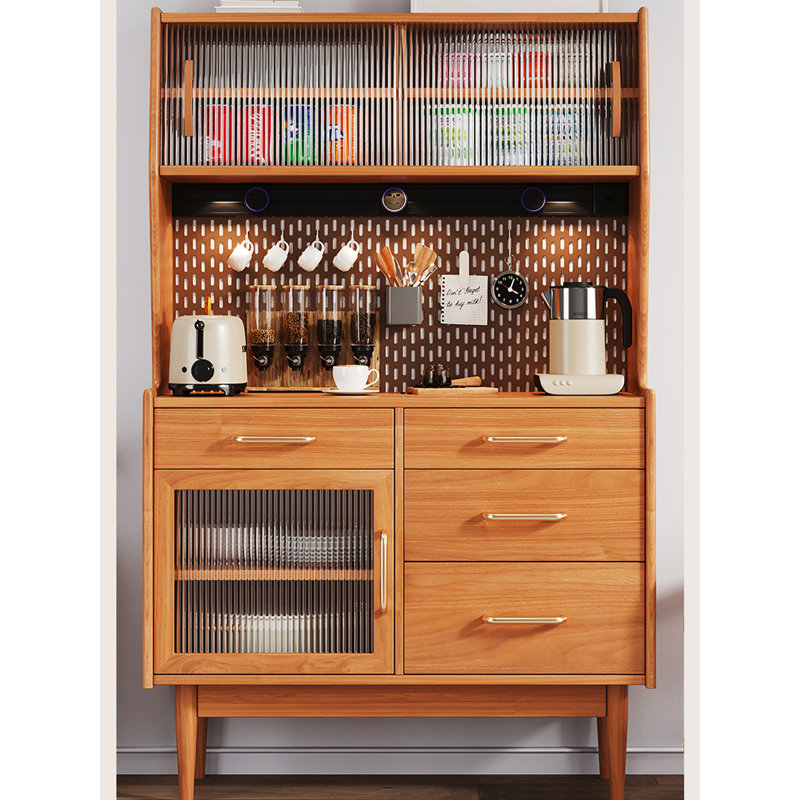 Armoire alimentaire simple scandinave en bois massif et en verre