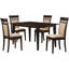 Ensemble de salle à manger 5 places avec table cappuccino et quatre chaises confortables en microfibre beige pour des réunions conviviales. Style formel décontracté. Assises rectangulaires de 150 cm.