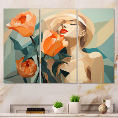 Portrait de femme de style Mid-Century Floral III - mode femme, art mural