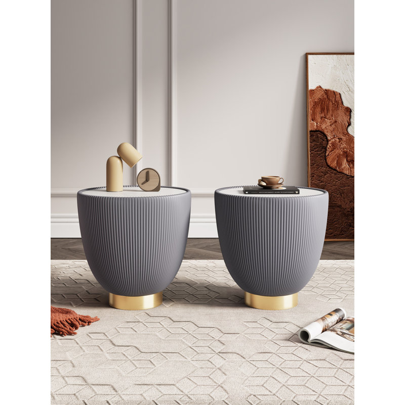 Table de bout en acier inoxydable avec plateau en pierre frittée Anderson, Gris