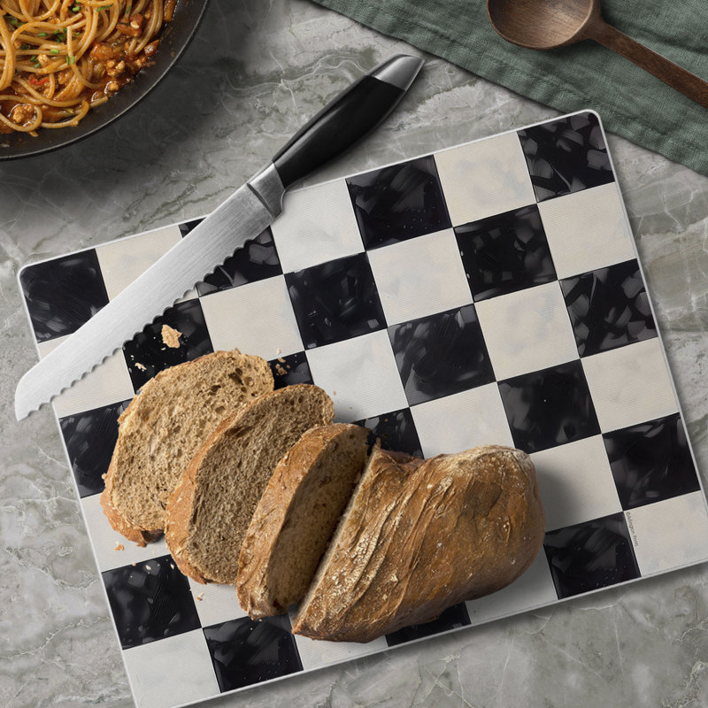 Arlington Check Tempered Glass Cutting Board 10" x 8"