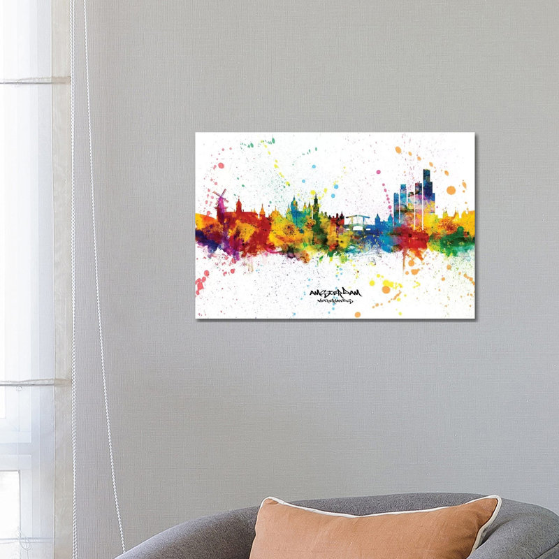 Amsterdam Netherlands Skyline Splash by Michael Tompsett - Wrapped Canvas Print, 66.04 cm H x 45.72 cm W x 3.175 cm D