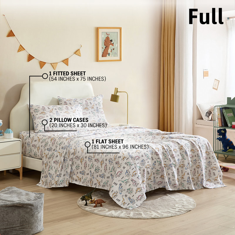 Ensemble de draps HLC.ME Power Dinosaur Kids - ensemble de draps 4 pièces, Lit double, Dinosaure puissant