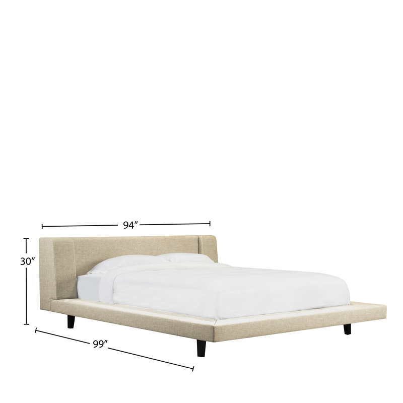 Lit plateforme en tissu d’ameublement Haslingden, Très grand, Beige