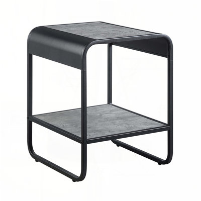 Table de bout blanche ultra brillante avec deux tiroirs - pieds chromés, façades contrastantes