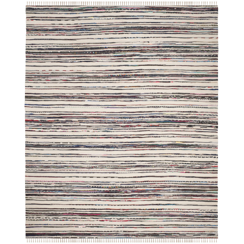 Tapis rayé en coton tissé à la main Burnett, Rectangle 6 pi x 9 pi
