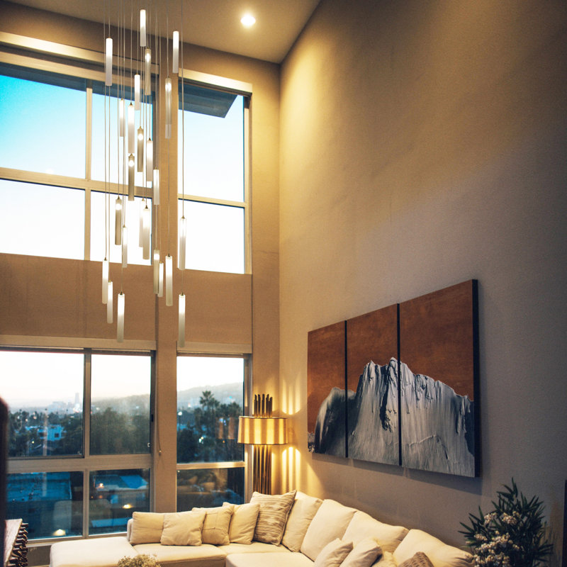 Rainfall 25 - Light Pendant, 120" H x 26" W x 26" D, Gray, White