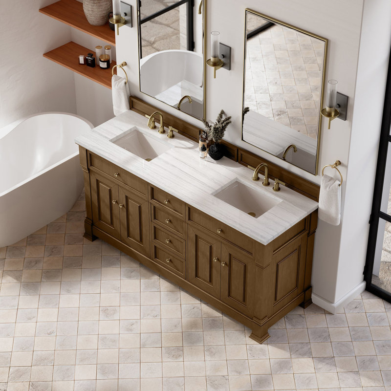 Meuble-lavabo double l 72 po Brookfield, Chêne miel