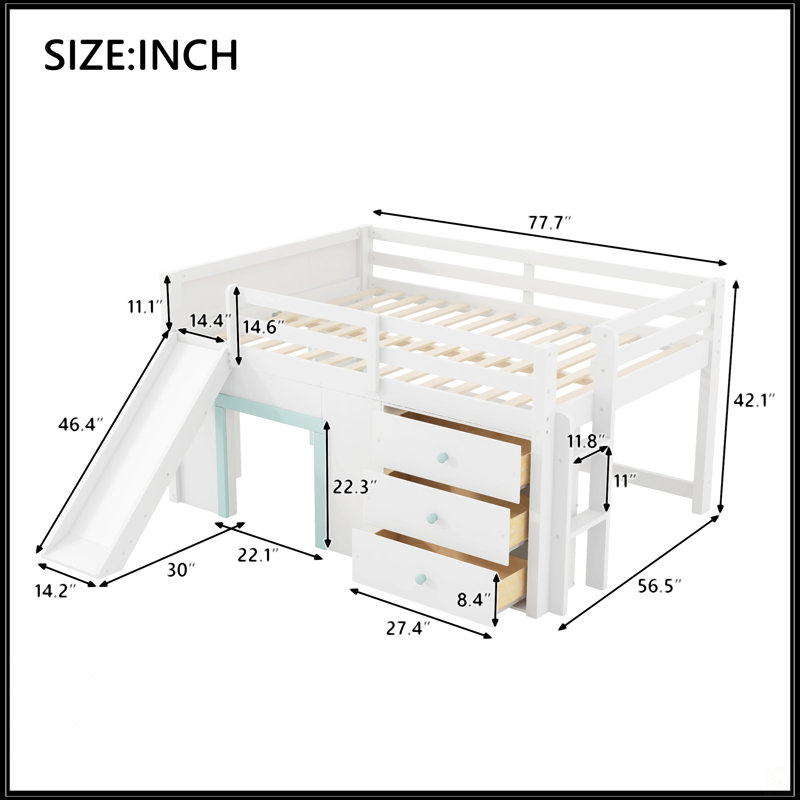 Lit mezzanine double pleine grandeur avec glissade