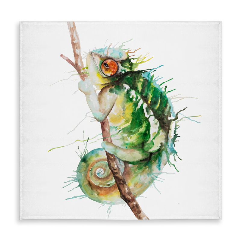 Watercolor Chameleon Tablecloth | Brown Reptile Decor, Brown/Green/Orange