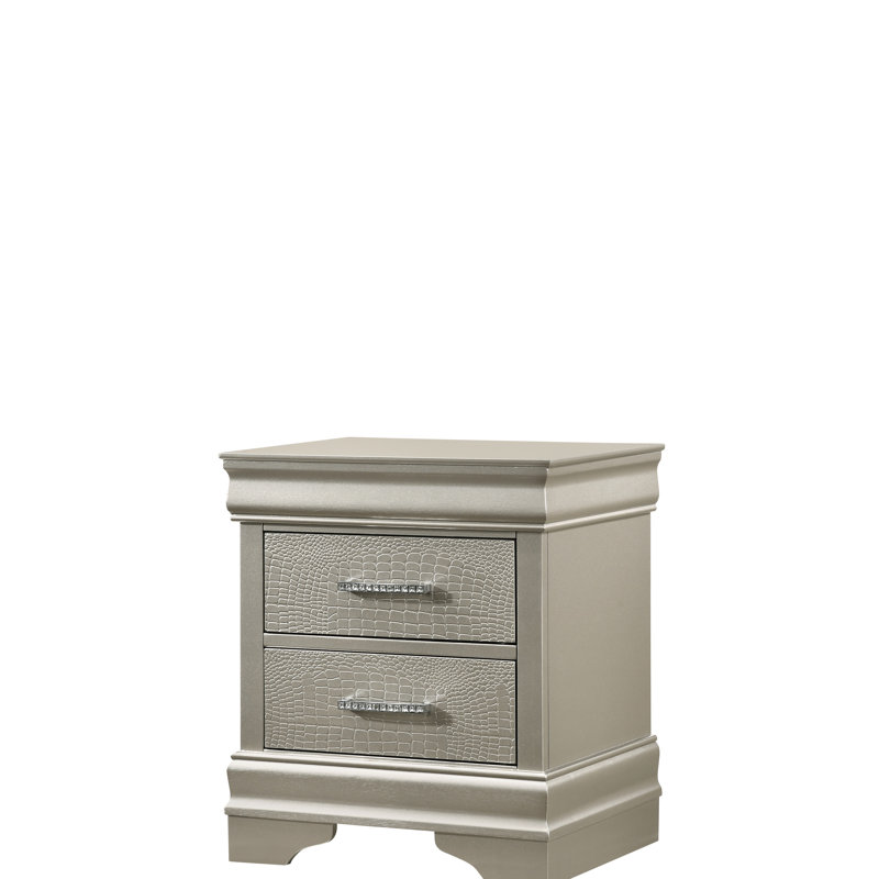 Table de chevet grise - guides de façade de crocodile, poignées en cristal de fabrication 15,91 po L, 21,05 po, 23,24 H, 30,91 lb en gris, avec et poignées, 21,05 po de profondeur x 15,91 po de largeur, 23,24 po de hauteur, 30,91 lb