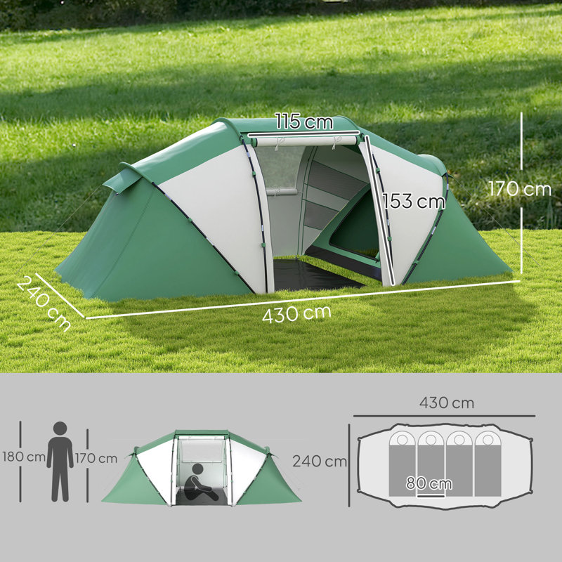 4 Person Tent, Green and White